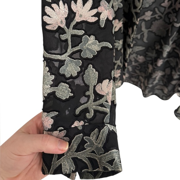 Lafayette 148 New York Brayden Long Sleeve Black Floral Button Down, Size XL - Picture 8 of 8